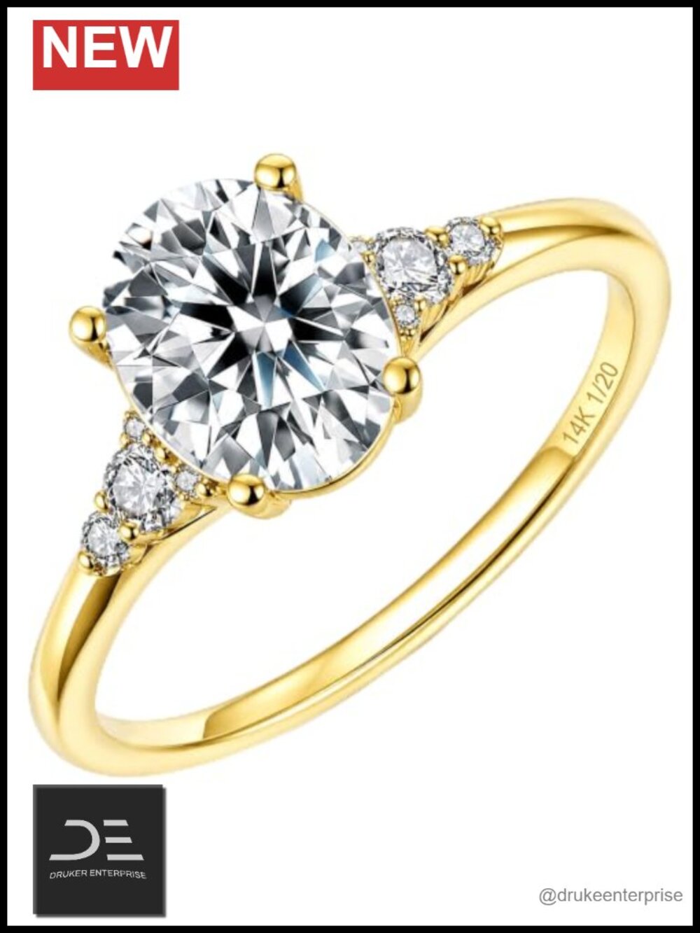 Moissanite Engagement Ring Oval Cut 14K Gold Vermeil S925 Silver Wedding